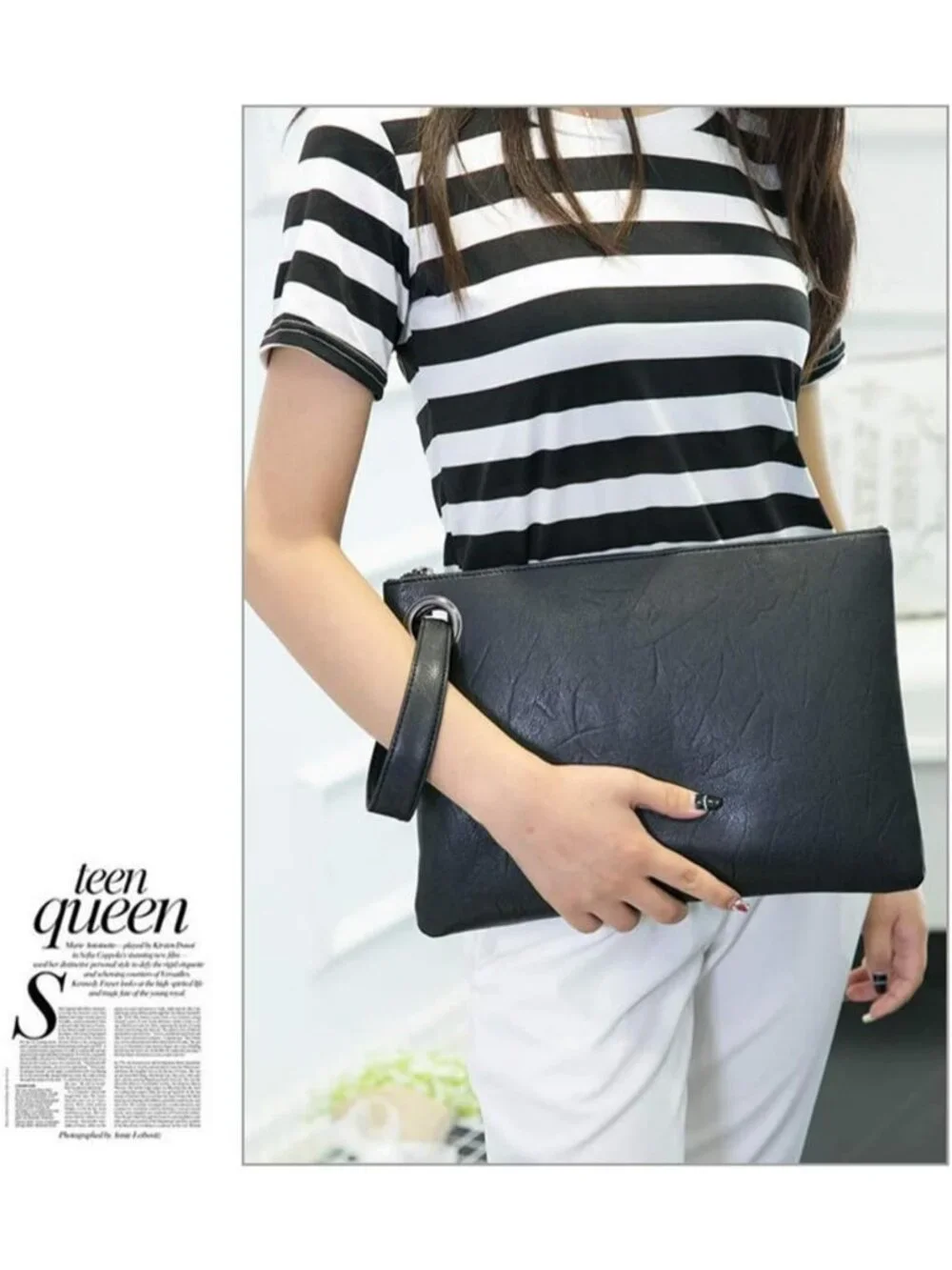 Women's Grey Blue Evening Clutch Purse Envelope Zipper Handbag Shoulder Bag